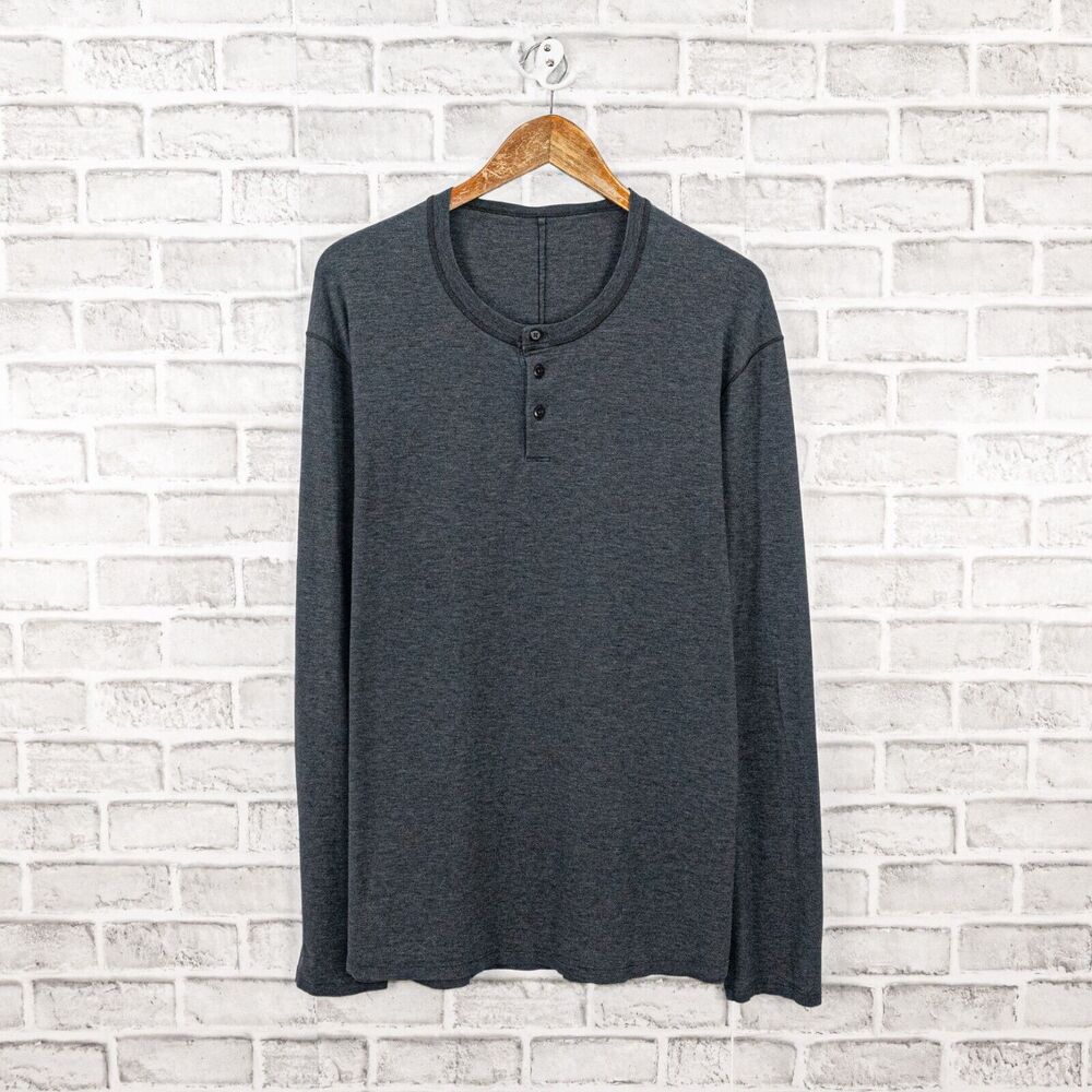 Lululemon Men's Long Sleeve Henley Shirt in Dark Gray Size XL
